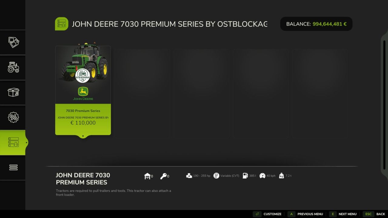 Leistungsstarker Traktor John Deere 7030 Premium V2 mit realistischer Physik für Farming Simulator 25