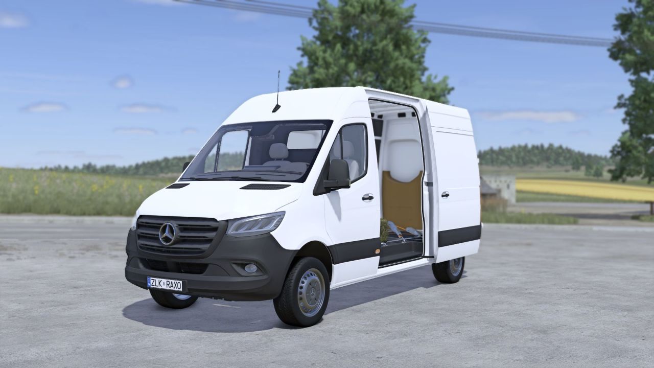 Efektywny Furgon Mercedes-Benz Sprinter 2021 do Farming Simulator 25 z Realistycznym Światłem