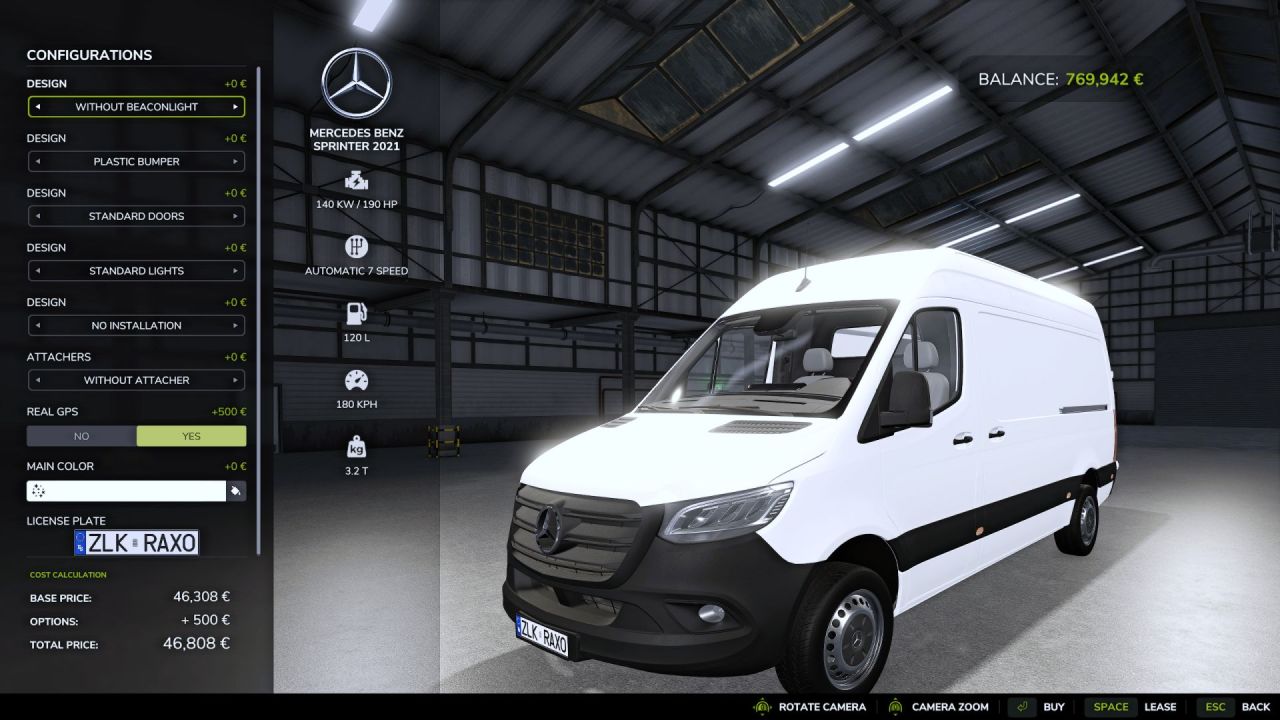 Ефективний Фургон Mercedes-Benz Sprinter 2021 для Farming Simulator 25 з Реалістичним Світлом
