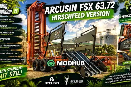 Причіп-штабелер Arcusin FSX 63.72 Hirschfeld Edition для FS25