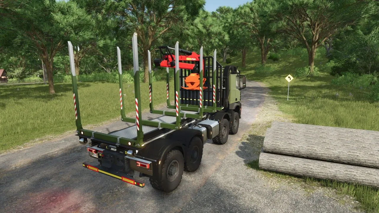 Efficient Forest Platform HKL with Crane for Mercedes and Hooklift in Farming Simulator 25