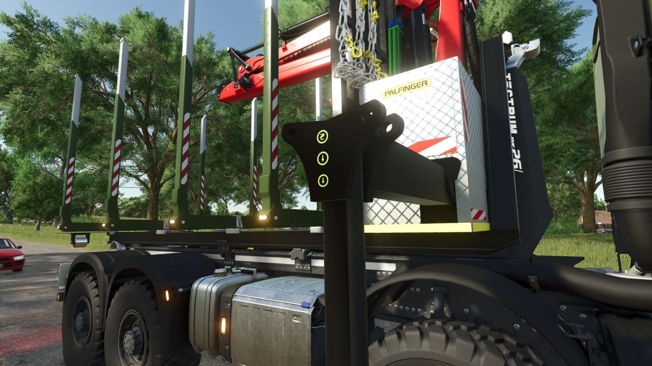 Efficient Forest Platform HKL with Crane for Mercedes and Hooklift in Farming Simulator 25