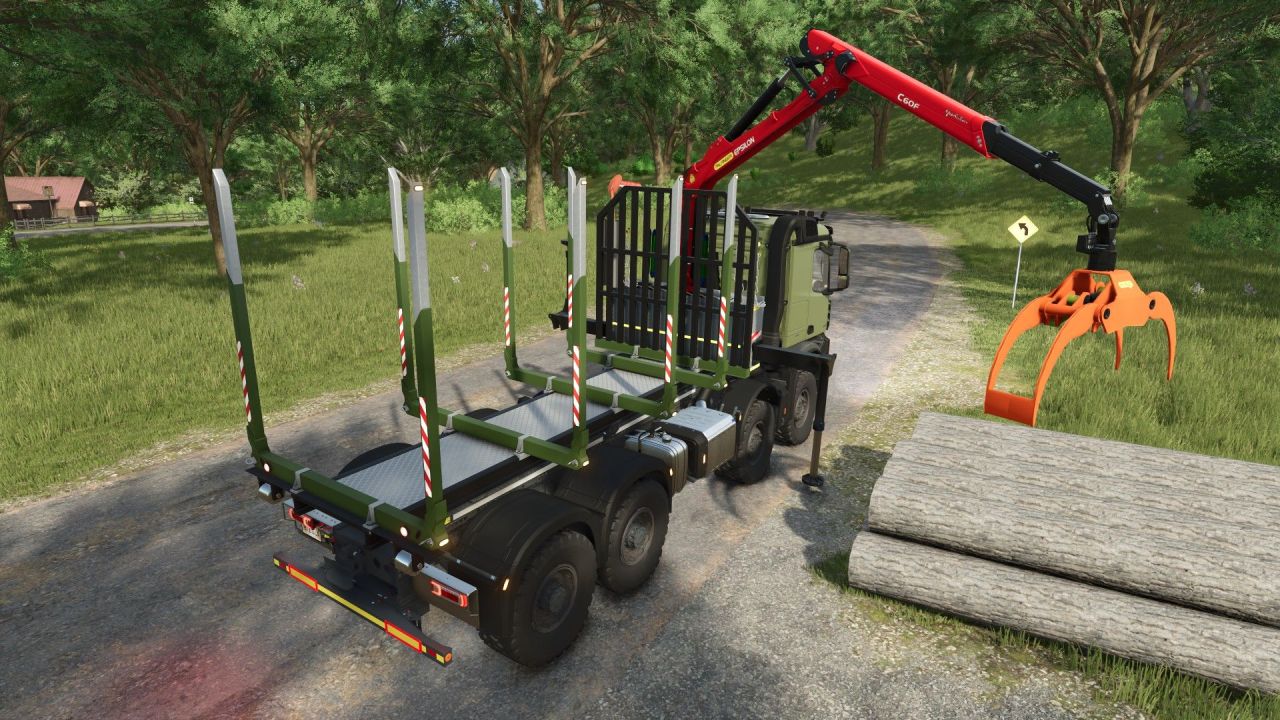 Efficient Forest Platform HKL with Crane for Mercedes and Hooklift in Farming Simulator 25