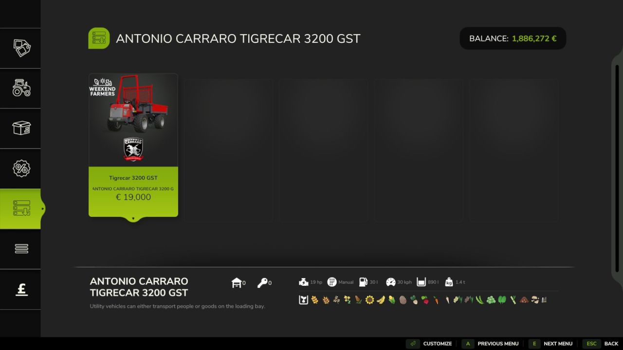 Трактор Antonio Carraro Tigrecar 3200 GST для Farming Simulator 25