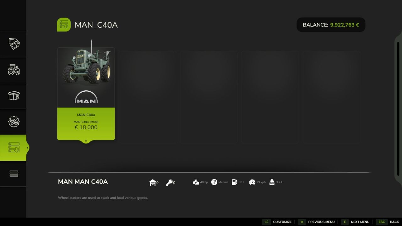 Трактор MAN C40a для Farming Simulator 25