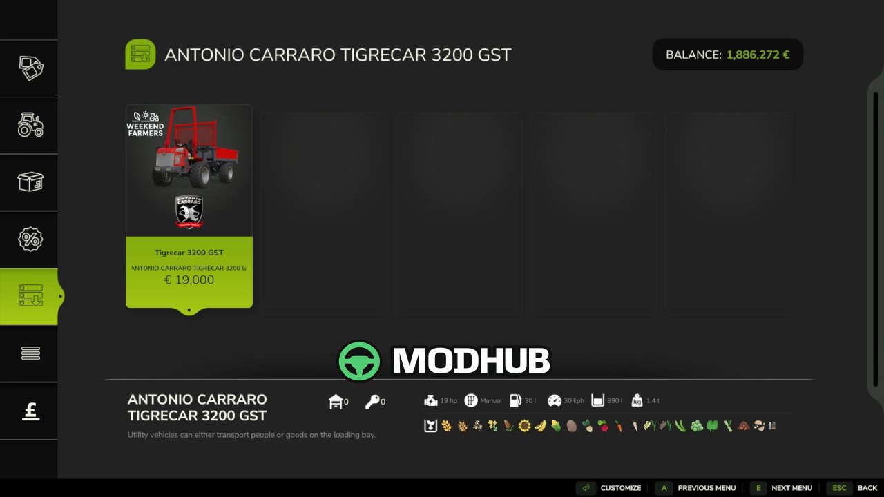 Трактор Antonio Carraro Tigrecar 3200 GST для FS25