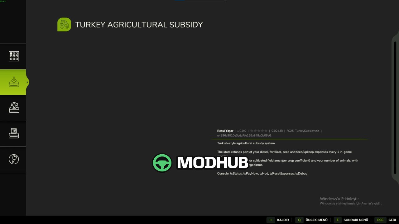 Скрипт Turkey Agricultural Subsidy V1.0 для FS25