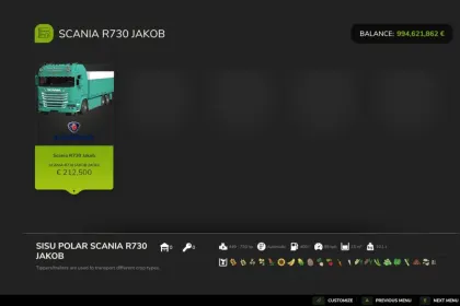 Powerful Truck Scania R730 Jakob for Fast Crop Transport in FS25 — 2