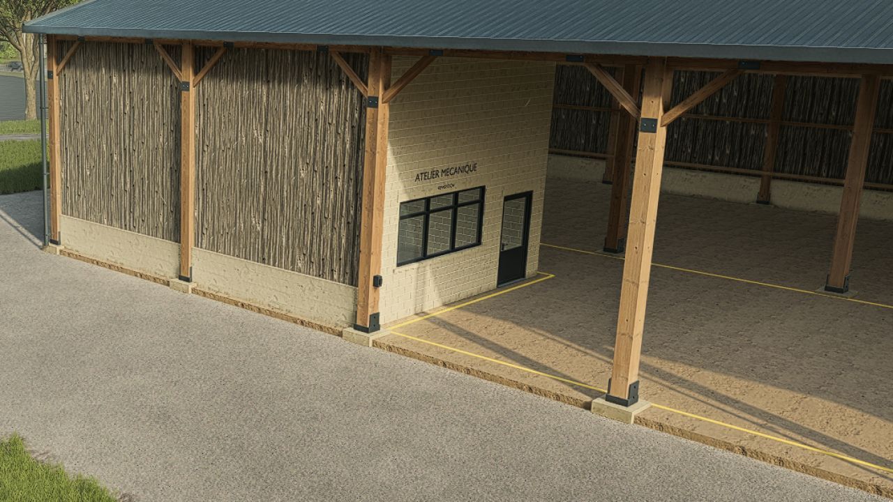 Дерев'яний ангар з майстернею для Farming Simulator 25
