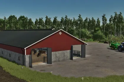 Сучасний Корівник Deep-Bedded Cowshed у Шведському Стилі для FS25 — 2