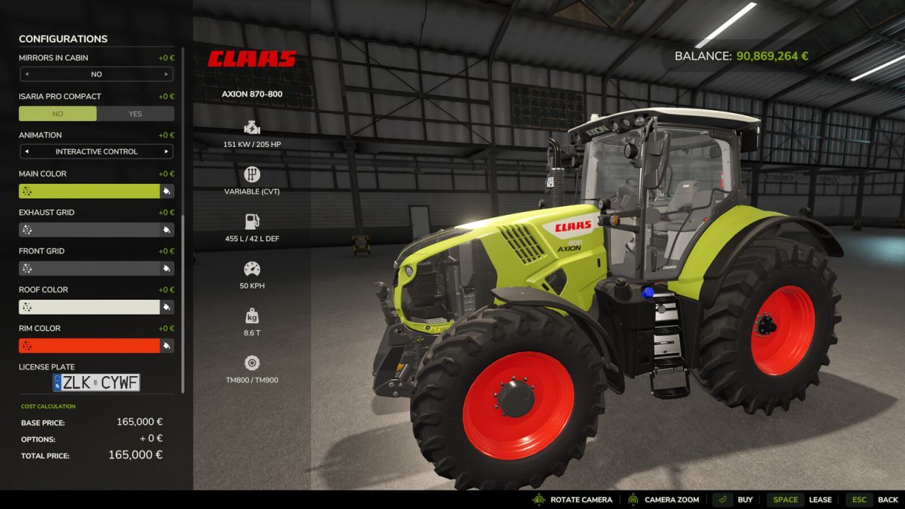 Потужний Європейський Трактор CLAAS AXION 800–870 EU для Farming Simulator 25