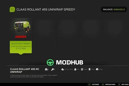 Presse CLAAS ROLLANT 455 UNIWRAP Speedy für FS25