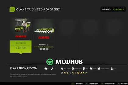 Mähdrescher CLAAS TRION 720-750 Speedy v2.0 für FS25