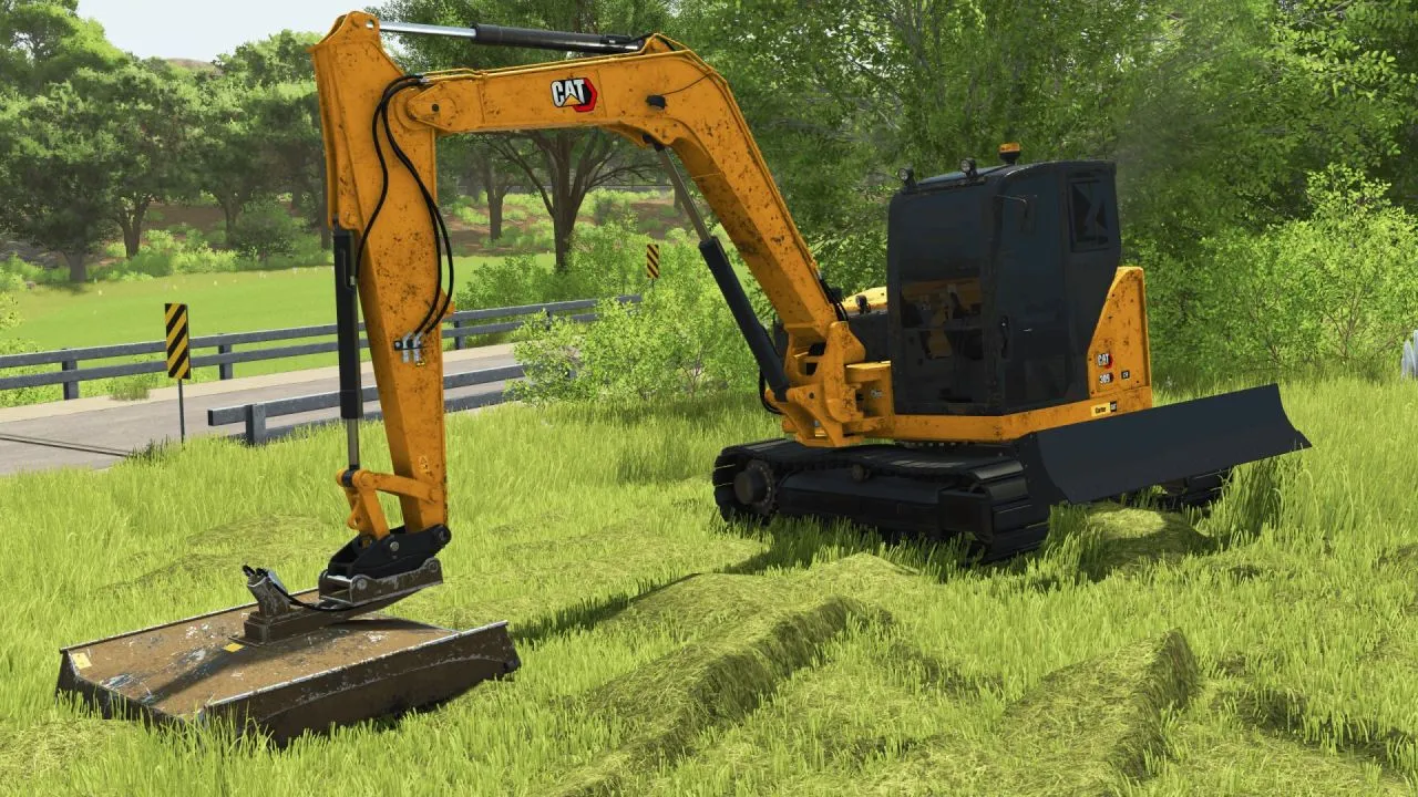 Ефективний CAT 309 CR Mower — Маневрена Щіткова Косарка для FS25