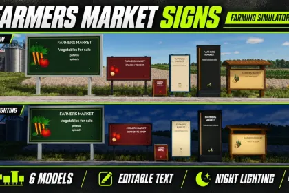 Таблички Farmers Market Signs для Farming Simulator 25