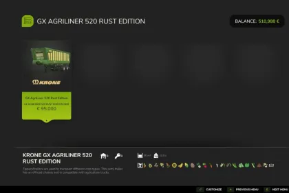 Причіп Krone GX Agriliner 520 Rust Edition для Farming Simulator 25 — 2