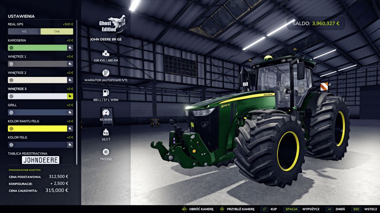 Mocny Traktor John Deere 8R GE — 915 KM i Realny GPS dla Farming Simulator 25