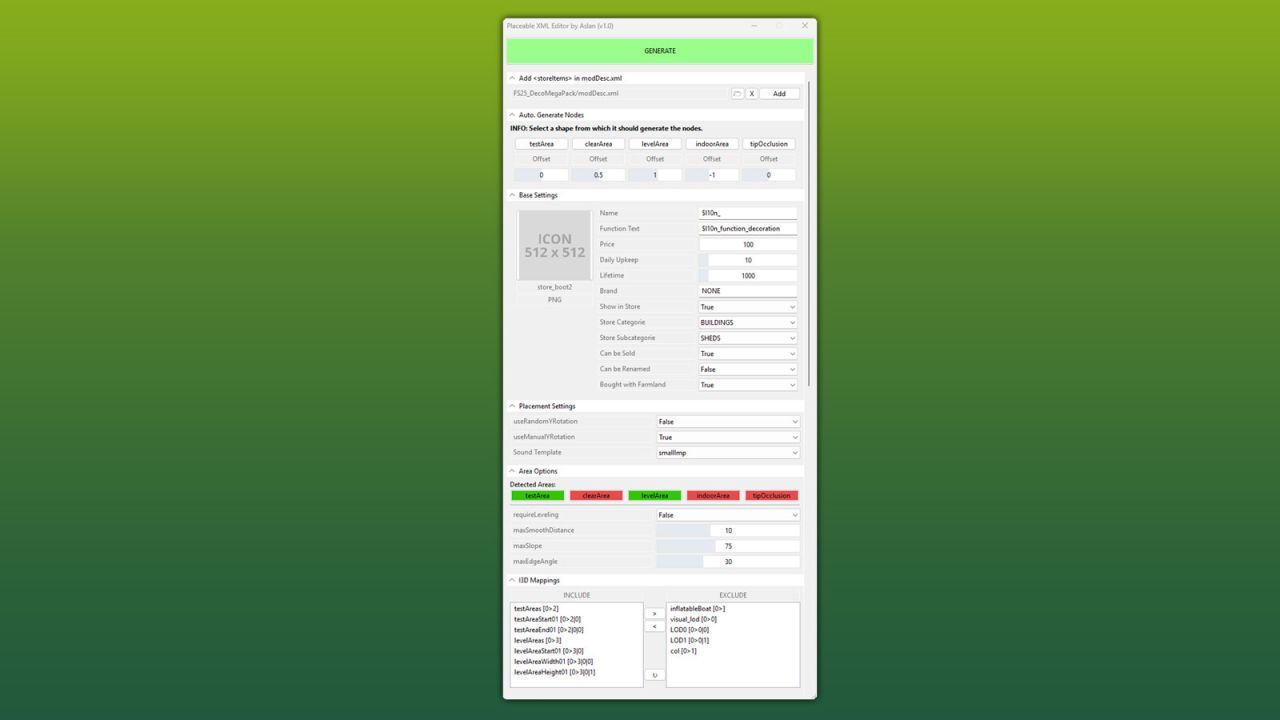 Efektywny GE10 Script Placeable XML Editor (Prefab) — Szybkie Tworzenie Placeablexml dla FS25