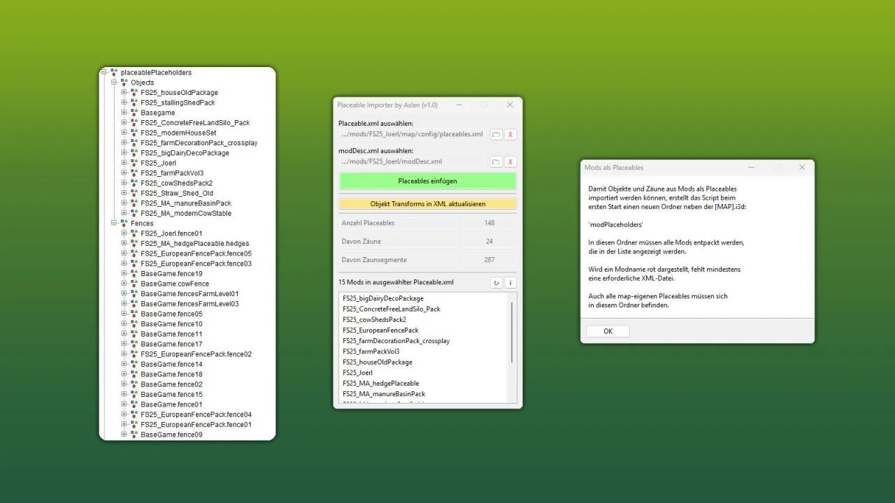 Ефективний GE10 Script Placeable Importer (Prefab) — Імпорт Плейсаблів і Парканів у Farming Simulator 25