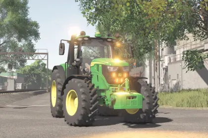 Leistungsstarker Traktor John Deere 6M Jockerfarm mit Stroboskoplichtern und Signal für FS25