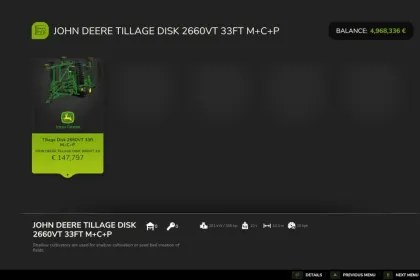 Культиватор John Deere 2660VT для Farming Simulator 25 — 3