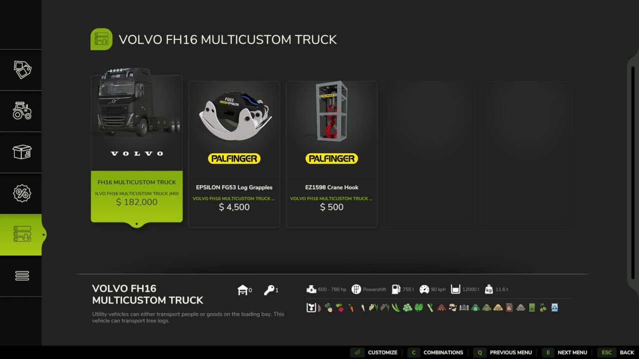 Leistungsstarker Lkw VOLVO FH16 Multicustom Truck mit Kran für Holz und Paletten in FS25