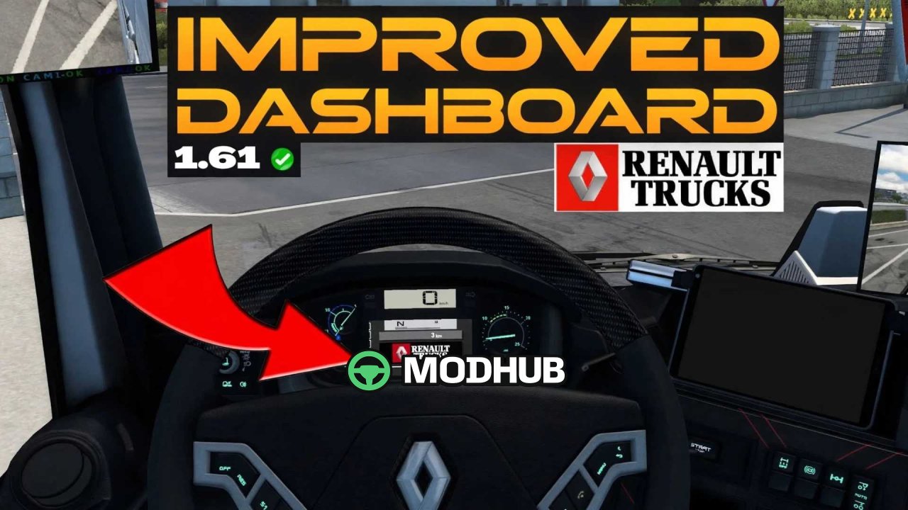 Покращена панель приладів Renault Range T v2.1 для ETS2