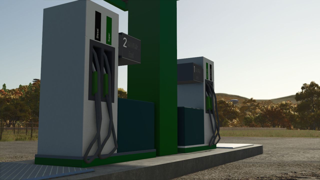 Effektive platzierbare Tankstelle — Kostenpflichtige Zapfsäule und dynamisches Schild für FS25 - Screenshots