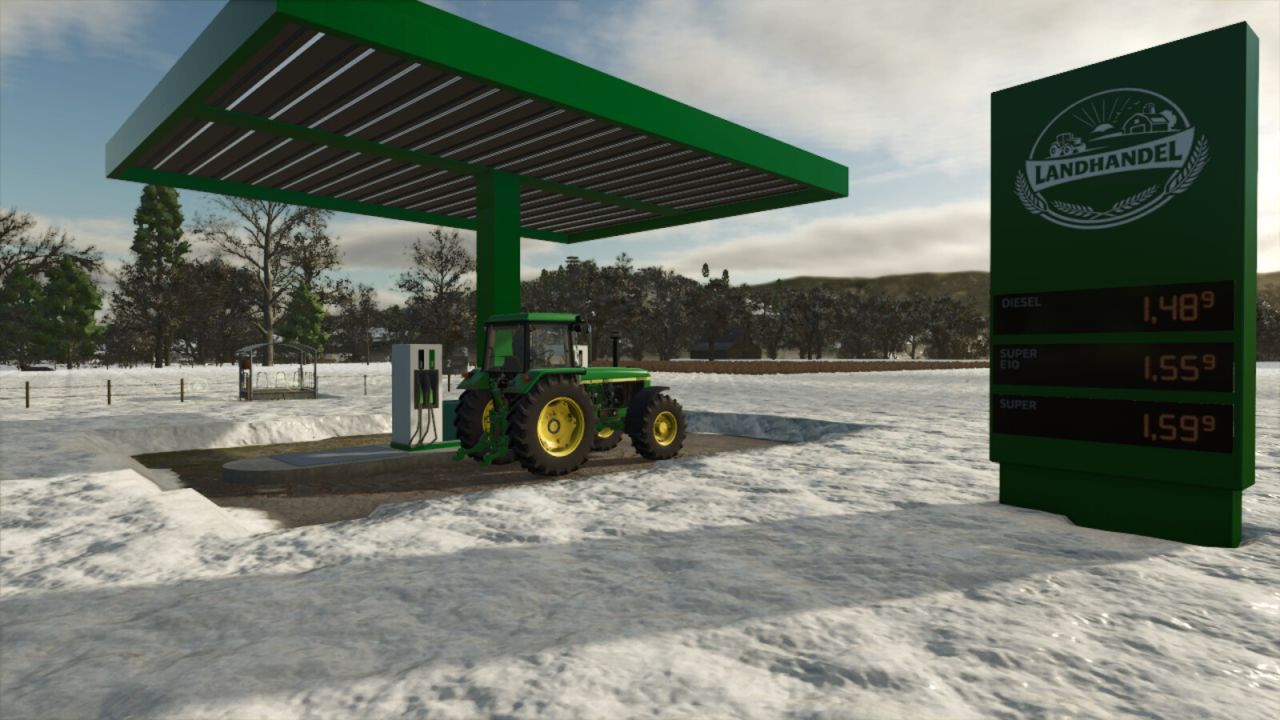 Effektive platzierbare Tankstelle — Kostenpflichtige Zapfsäule und dynamisches Schild für FS25 - Screenshots