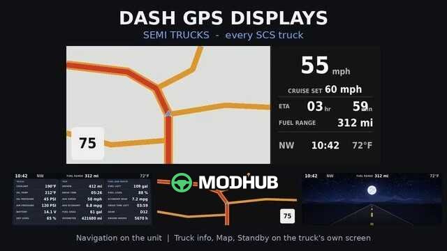 Приладова панель GPS Semi Trucks Dash GPS Displays v1.0 для ATS