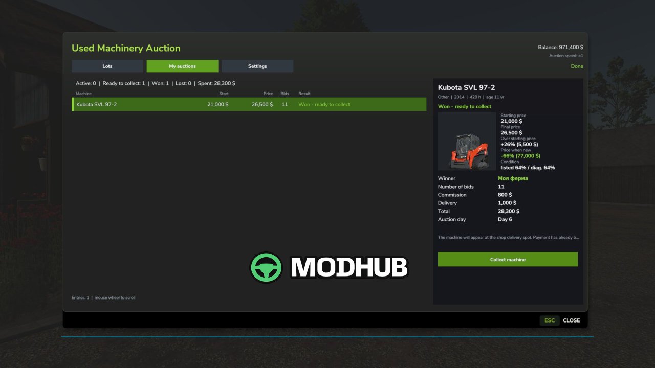 Скрипт Used Machinery Auction v1.0 для FS25