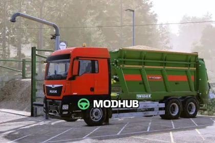 Вантажівка MAN TGX 26.640 з розкидачем TSW 6240W для FS25