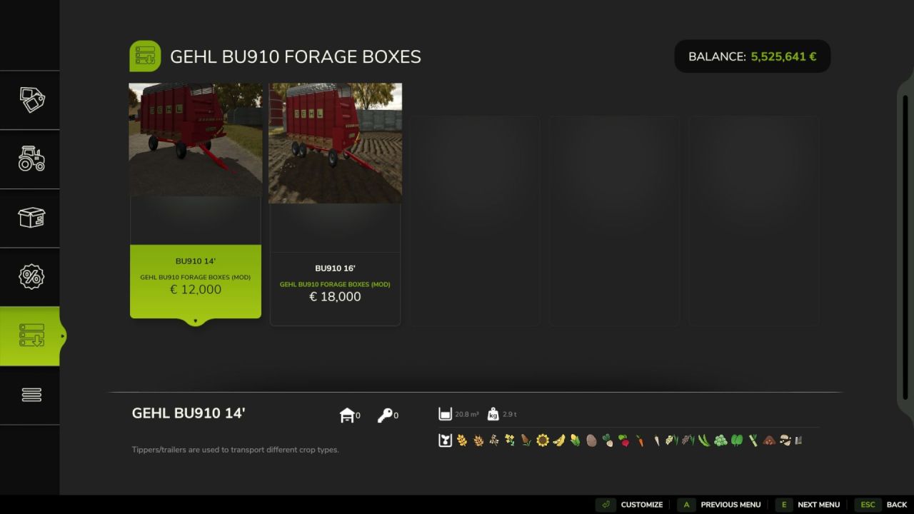 Причіп Gehl BU910 для Farming Simulator 25