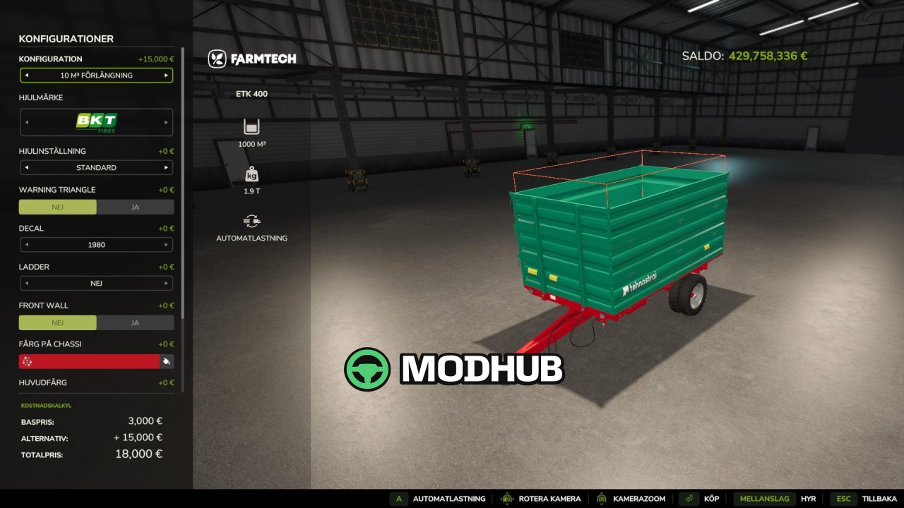 Причіп Farmtech ETK401 V2 для FS25