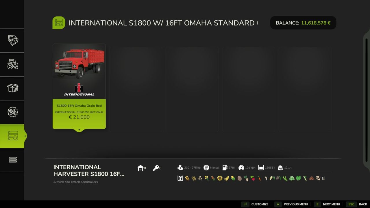 Легендарна Вантажівка International S1800 Grain Truck для Перевезення Зерна у FS25