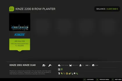 Effizienter Kinze 3140 8 Reihen Pflanzer — Präzise Aussaat auf 6 m in FS25 — 2