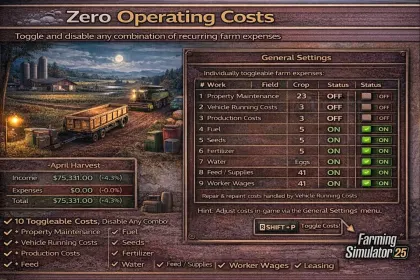 Efektywny Mod Zero Operating Costs dla Farming Simulator 25 — Pełna Kontrola Wydatków Farmy — 2