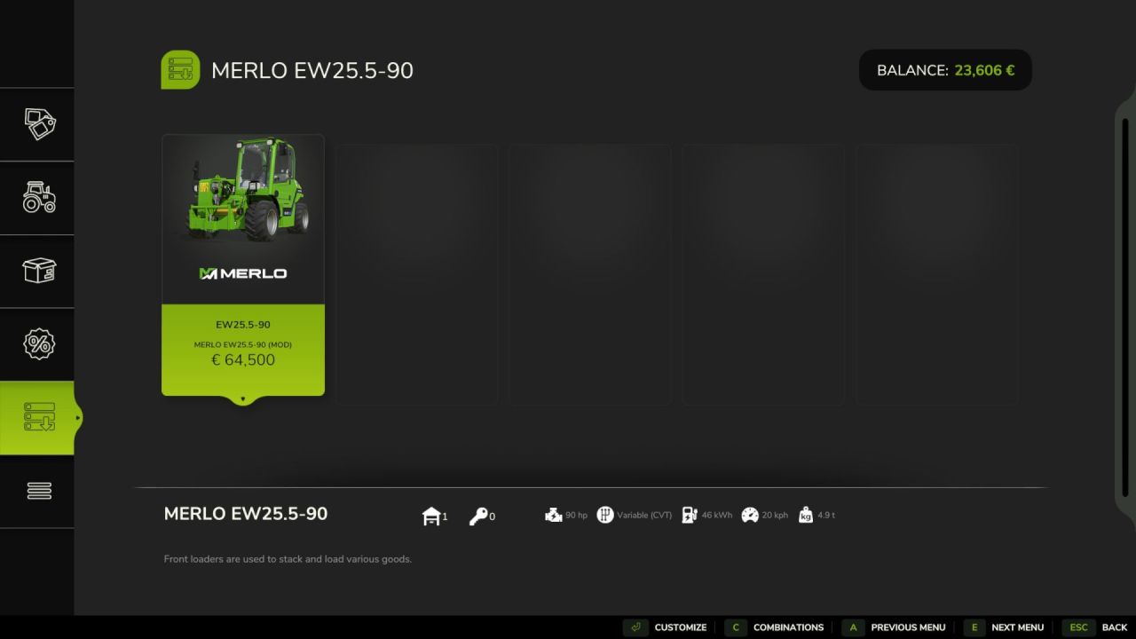 Merlo EW25.5-90 lader voor Farming Simulator 25
