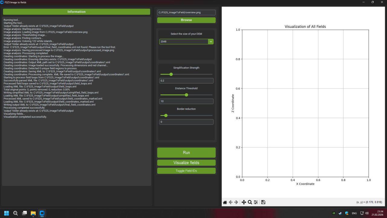 Effektiver Image To Field Generator PixelFarm für Farming Simulator 25 — Satellitenfelder in Minuten