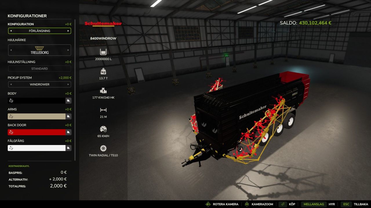 Schuitemaker Rapide 8400 Windrow-aanhanger voor Farming Simulator 25