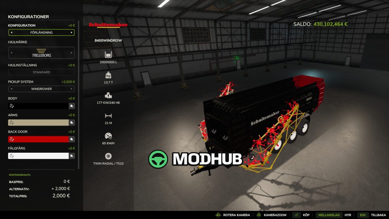 Rimorchio Schuitemaker Rapide 8400 Windrow V1.0 per FS25
