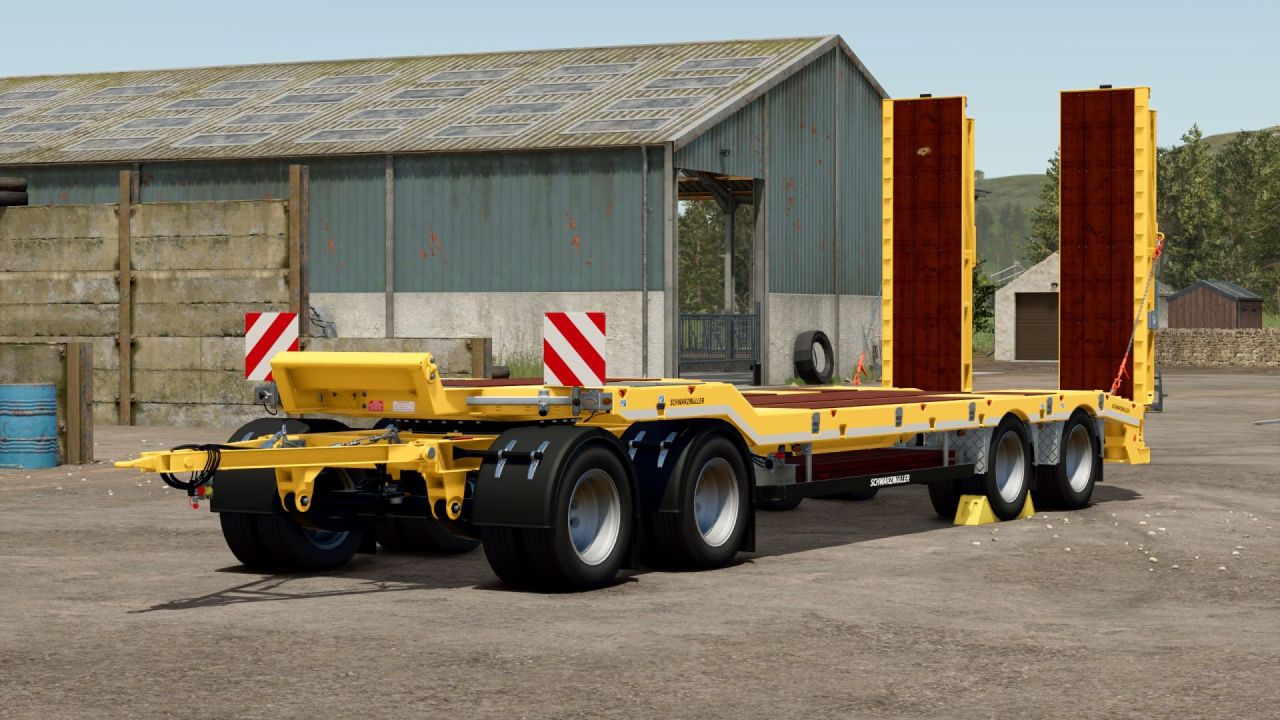 Effizienter SCHWARZMUELLER 4A Anhänger für sicheren Transport von Technik in FS25