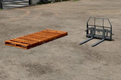 Efektywny Pallet z Pasami Napinającymi i Długimi Widelcami Paletowymi — Niezawodne Palety i Długie Widelce dla FS25 — 1