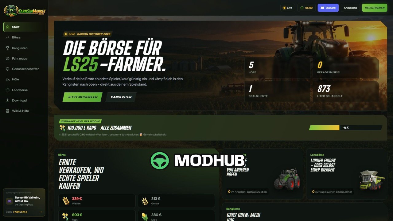FarmSimMarket – Spelersmarkt en Ranglijsten BETA 5 v0.31 voor FS25