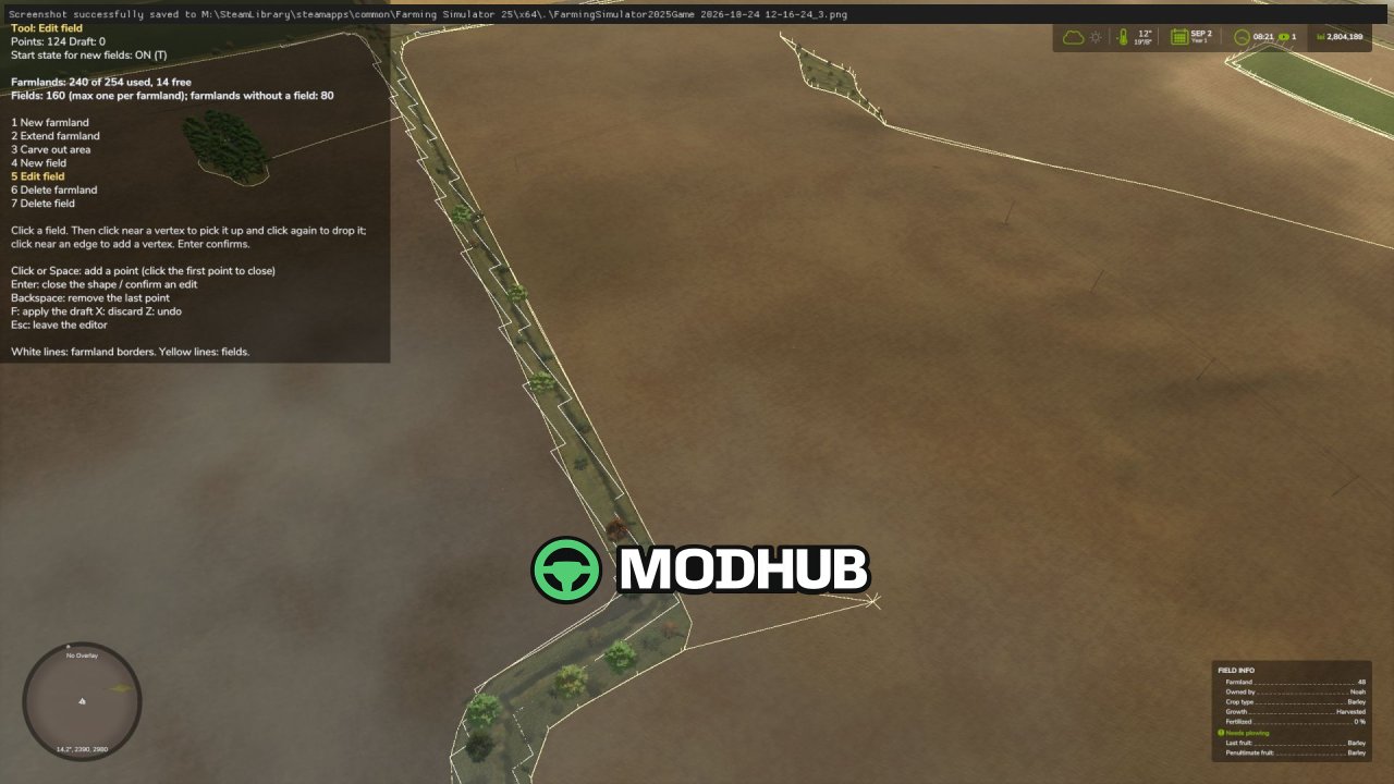 Farmland Splitter v1.0 voor FS25 - Mod voor perceelbeheer