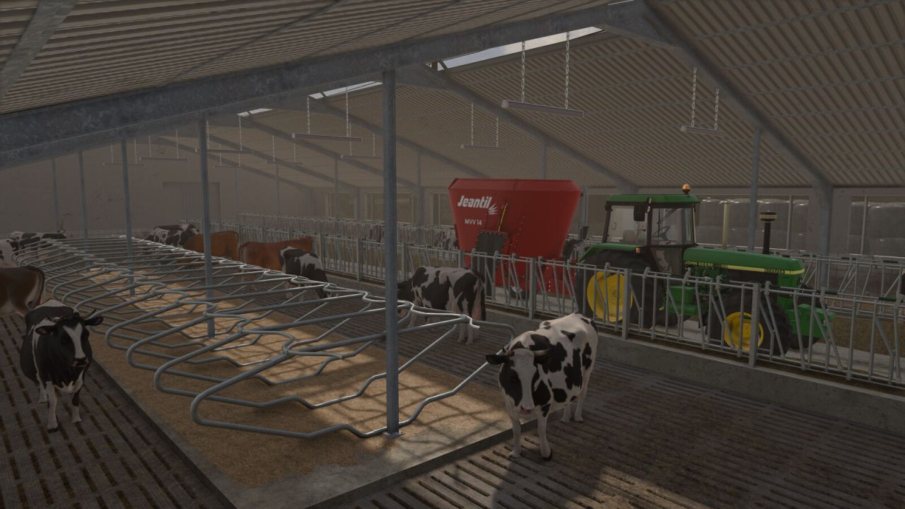 Efficient Red Roof Cow Barn for 60 Cows for Farming Simulator 25