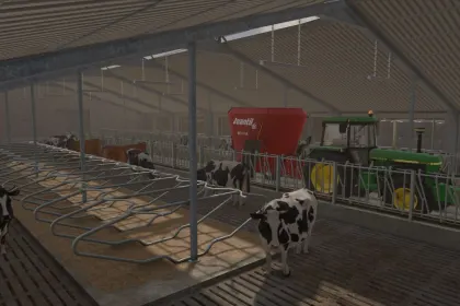 Efficient Red Roof Cow Barn for 60 Cows for Farming Simulator 25 — 3