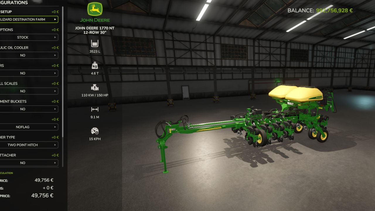 John Deere 1770 NT RCR zaaimachine voor Farming Simulator 25