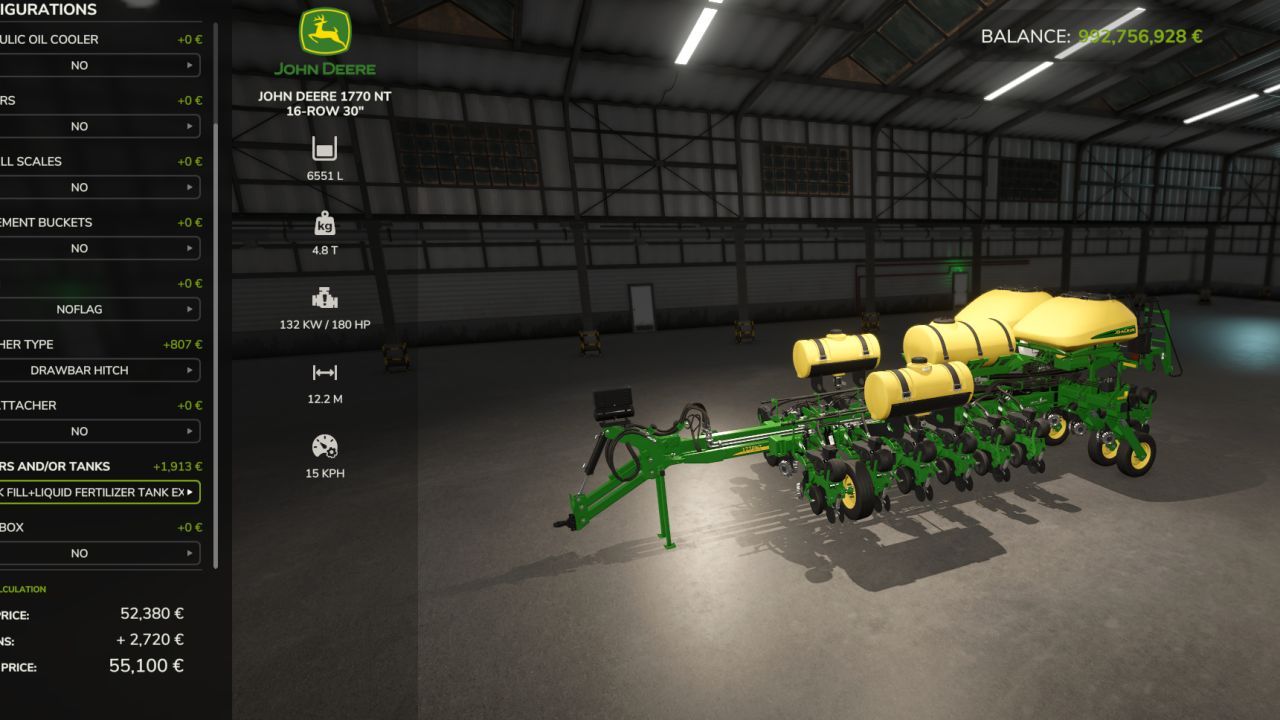 John Deere 1770 NT RCR zaaimachine voor Farming Simulator 25