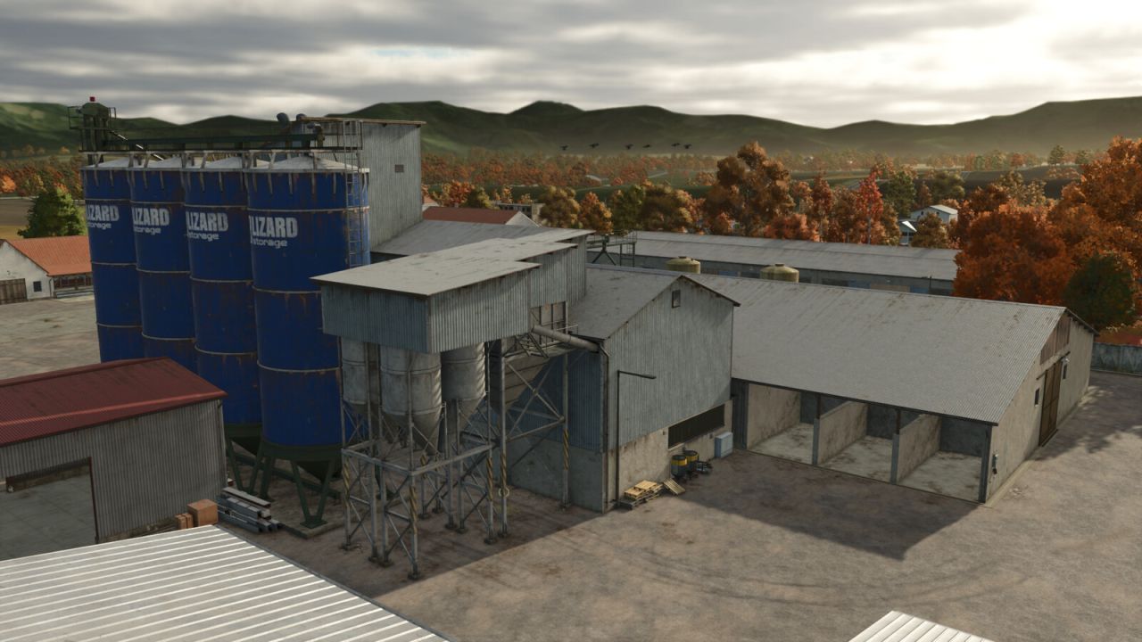 Efektywny kompleks Lizard Grain Storage i Pig Food Maker — Magazyn ziarna i Karmownik dla świń w FS25